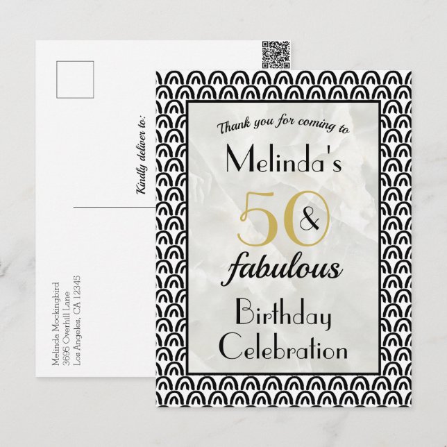 Postal 50 y fabulosa fiesta de cumpleaños gracias (Anverso / Reverso)