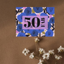 50 y fabuloso 50 cumpleaños Floral de oro azul