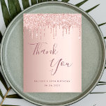 Postal 50th Birthday 50 rose gold glitter drips thank you<br><div class="desc">A thank you card for a 50th birthday. A rose gold faux metallic looking background color. With faux glitter drips, paint drip look. On front large dark rose gold colored hand lettered script and the text: Thank You, your text, title and a date. Back: Template for Your thank you note...</div>