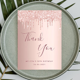 Postal 50th Birthday 50 rose gold glitter drips thank you