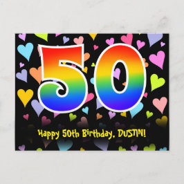 Postal 50th Birthday: Fun Hearts Pattern, Rainbow 50