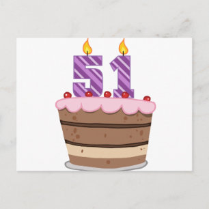 Postal 51 años en el pastel de cumpleaños