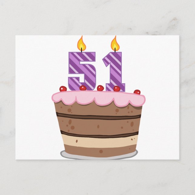 Postal 51 años en el pastel de cumpleaños (Anverso)