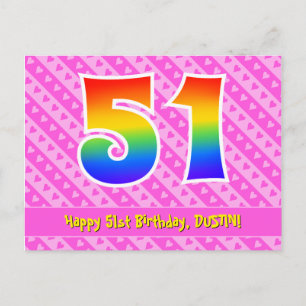 Postal 51 cumpleaños: Rayas rosadas y corazones, Arcoíris