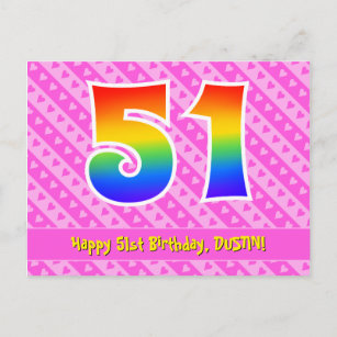 Postal 51° cumpleaños: Rayas rosas y corazones, arco iris