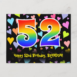 Postal 52º Cumpleaños: Estampado de Corazones Divertidos,