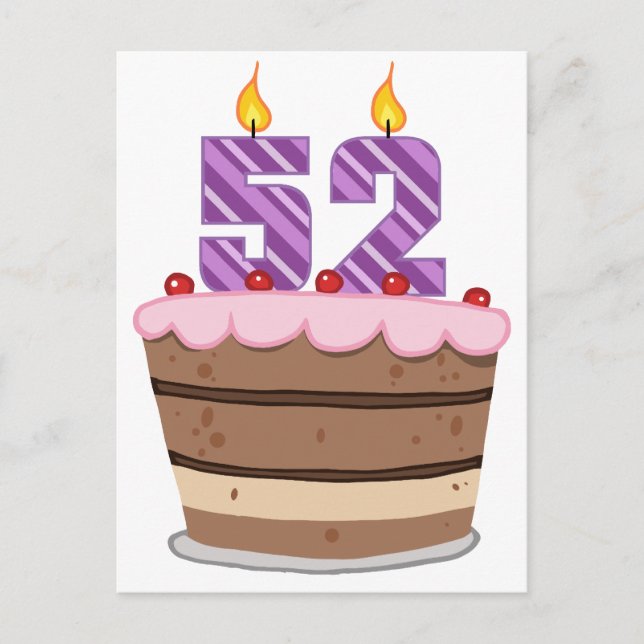 Postal 52 años en el pastel de cumpleaños (Anverso)