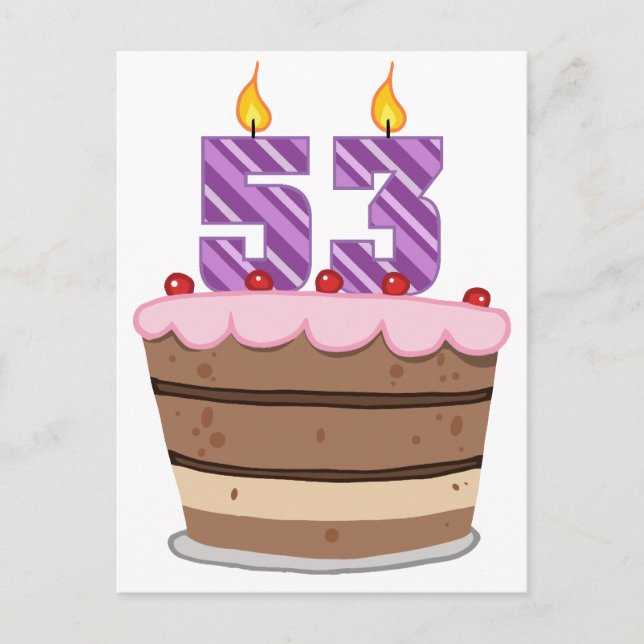 Postal 53 años en el pastel de cumpleaños (Anverso)