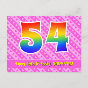 Postal 54º cumpleaños: Rayas rosas y corazones, arco iris