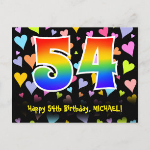 Postal 54.º cumpleaños: Patrón de corazones divertidos, a