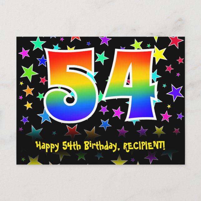 Postal 54 Cumpleaños: Patrón de Estrellas Divertidas, Arc (Anverso)