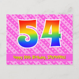 Postal 54 Cumpleaños: Rayas rosadas y corazones, Arcoíris