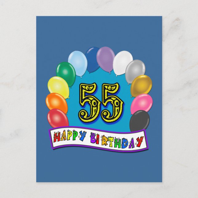 Postal 55.º diseño de globos de cumpleaños (Anverso)