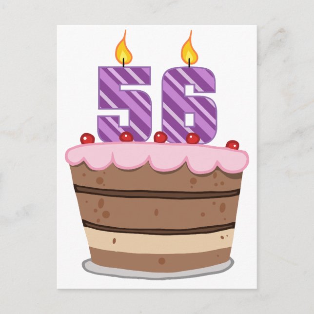 Postal 56 años en el pastel de cumpleaños (Anverso)