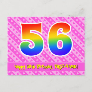 Postal 56 cumpleaños: Rayas rosadas y corazones, Arcoíris