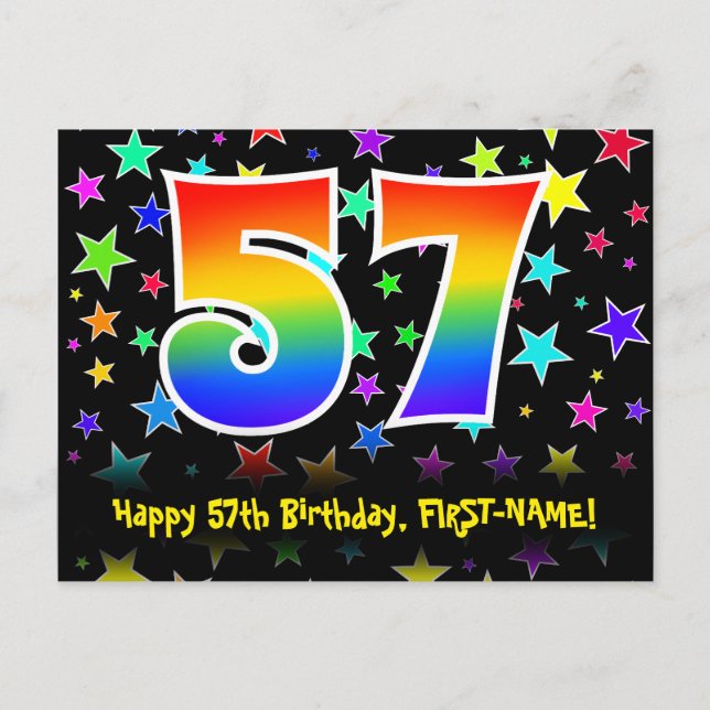 Postal 57º cumpleaños: Patrón de estrellas divertidas, ar (Anverso)