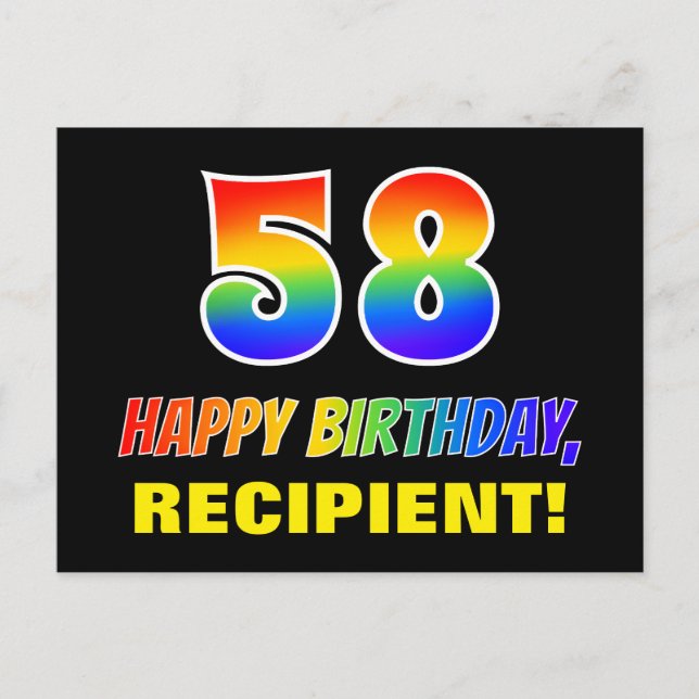 Postal 58º cumpleaños: audaz, divertido, simple, arcoiris (Anverso)