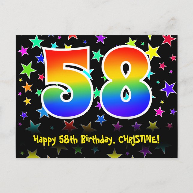 Postal 58.º cumpleaños: Patrón de estrellas divertidas, a (Anverso)