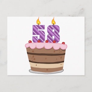 Postal 58 años en el pastel de cumpleaños