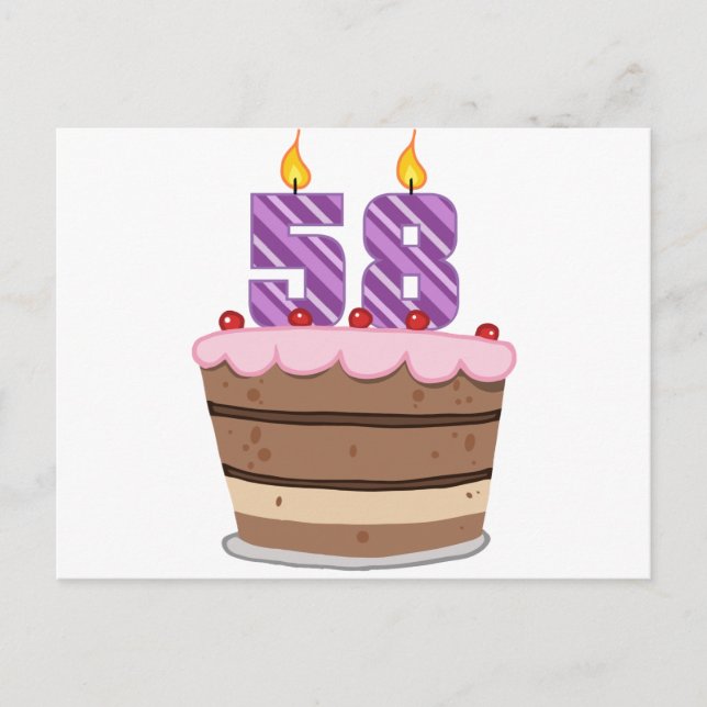 Postal 58 años en el pastel de cumpleaños (Anverso)