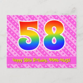 Postal 58 cumpleaños: Rayas rosadas y corazones, Arcoíris