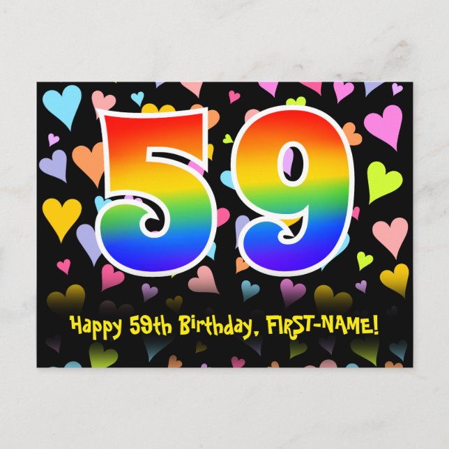 Postal 59º cumpleaños: Patrón de corazones divertidos, ar (Anverso)