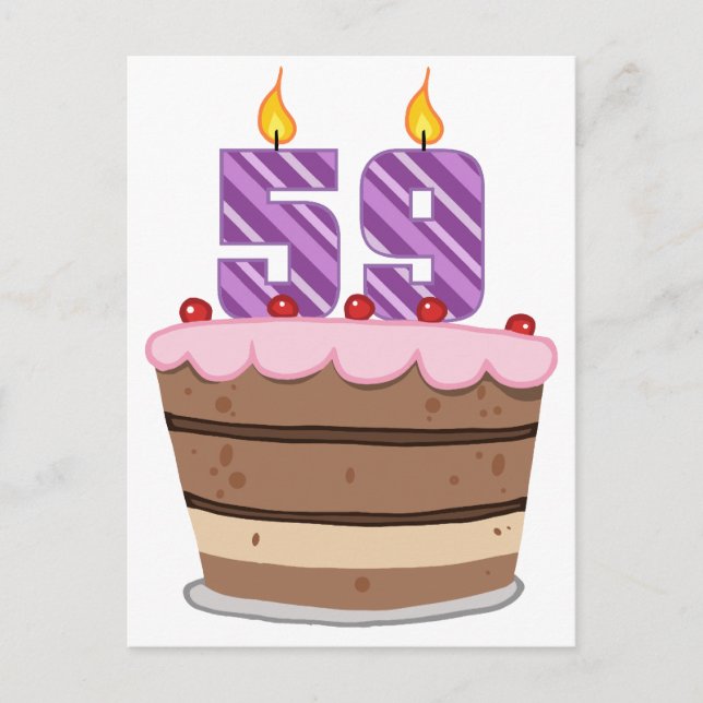 Postal 59 años en el pastel de cumpleaños (Anverso)