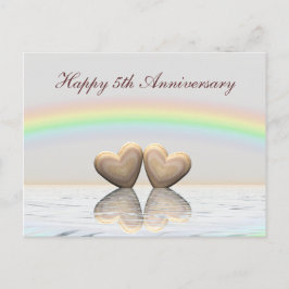 Postal 5.º aniversario Corazones de madera