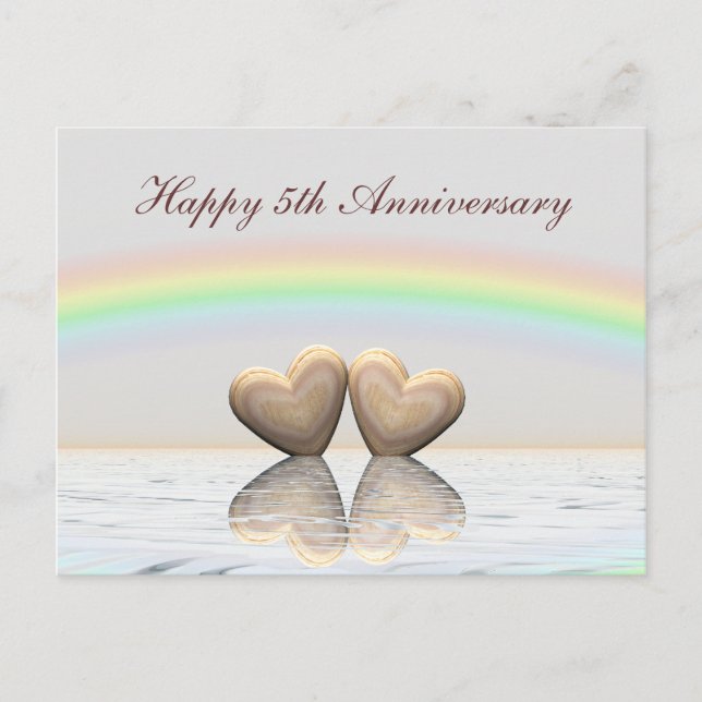 Postal 5.º aniversario Corazones de madera (Anverso)