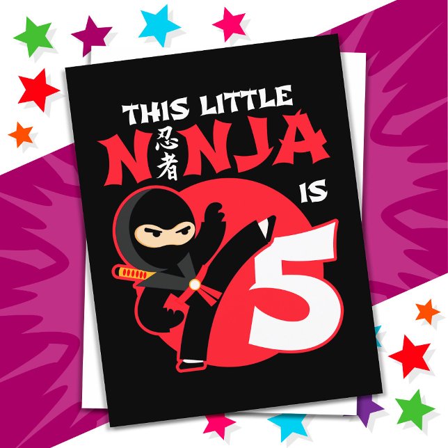 Postal 5.º cumpleaños Niñez de 5 años Fiesta Ninja 5 (Subido por el creador)