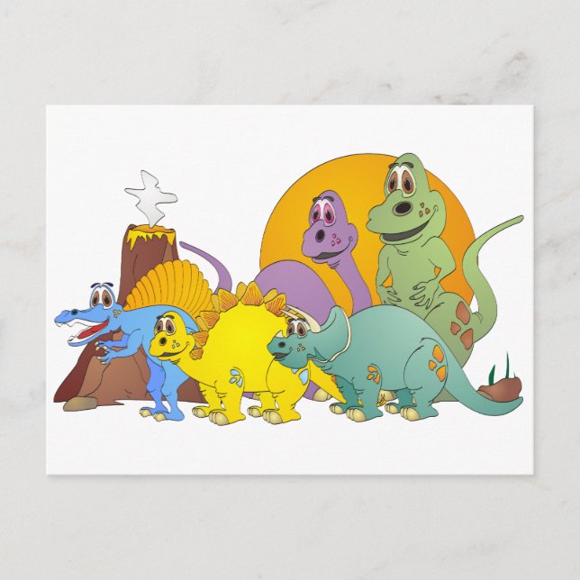 Postal 5 amigos de dinosaurios (Anverso)