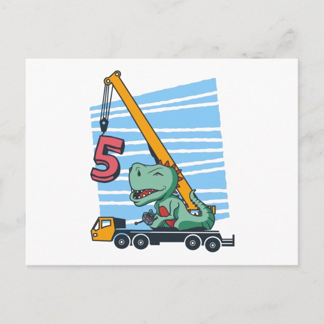 Postal 5 años 5º cumpleaños Crane Dinosaur (Anverso)