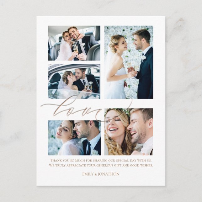 Postal 5 collage de fotos Script Love Boda Gracias (Anverso)