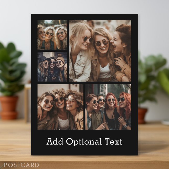 Postal 5 Collage de fotos Texto opcional — CAN Editar neg (Personalized Photo Postcard)