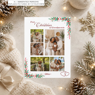 Postal 5 Fotos Collage Primera Navidad como Abuelos