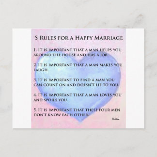 Postal 5 reglas de un matrimonio feliz