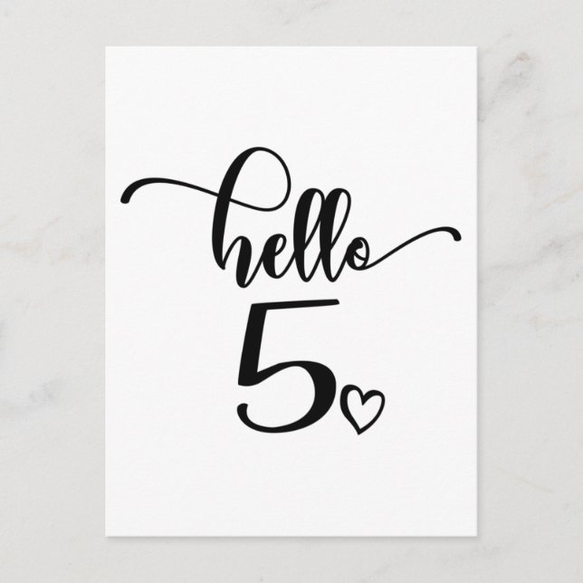 Postal 5th Birthday Girls Hello Five Cute 5 Years Old Kid (Anverso)