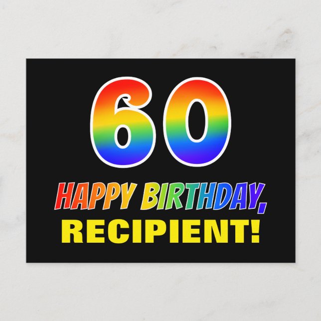 Postal 60.º cumpleaños: audaz, divertido, simple, arcoiri (Anverso)