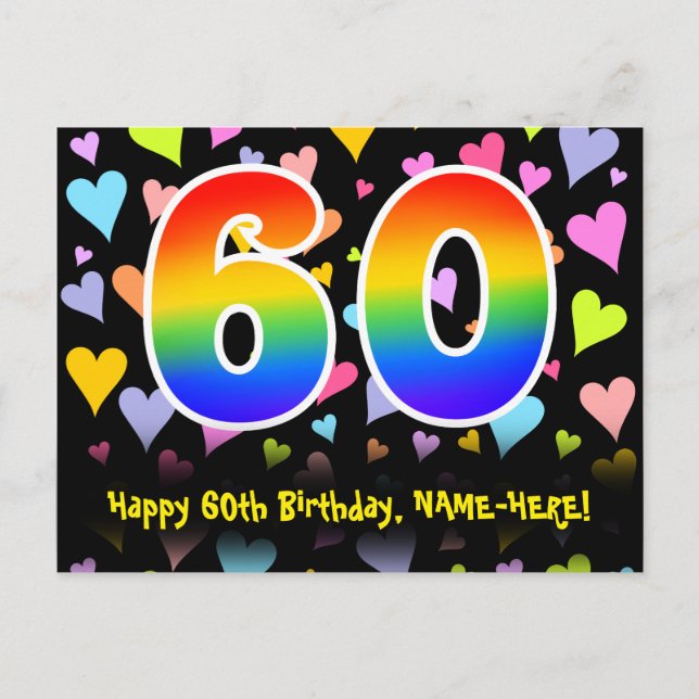 Postal 60.º cumpleaños: Patrón de corazones divertidos, a (Anverso)