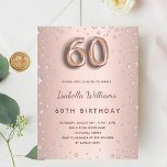 Postal 60.º rosa oro rubor diamantes<br><div class="desc">Una invitación moderna, elegante y glamurosa para una fiesta de cumpleaños número 60. Un falso fondo metálico dorado subió con diamantes rosados. El nombre está escrito con un guión moderno de estilo con letras de color rosa oscuro y dorado. Personalice y agregue los detalles de su fiesta. El número 60...</div>