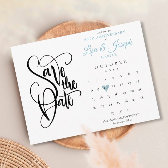 Postal 60° Aniversario Salvar la fecha Calendario Corazón (Subido por el creador)