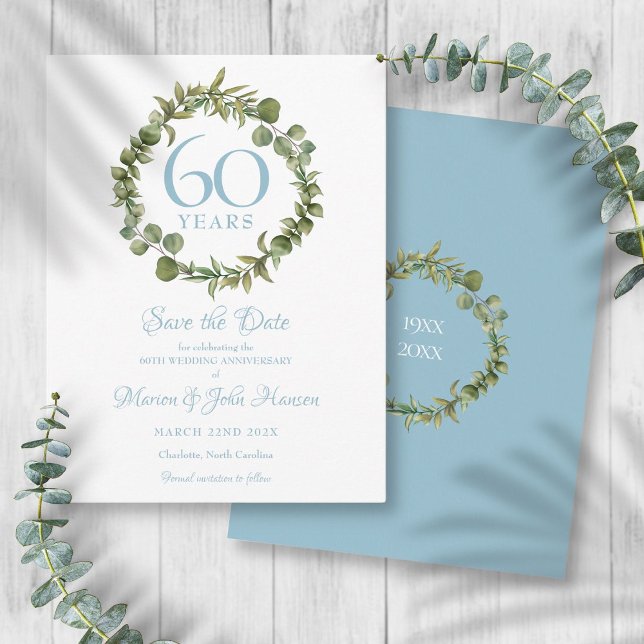 Postal 60° Aniversario Salvemos la fecha Floral de la veg (60th Anniversary Save the Date Greenery Floral Postcard)