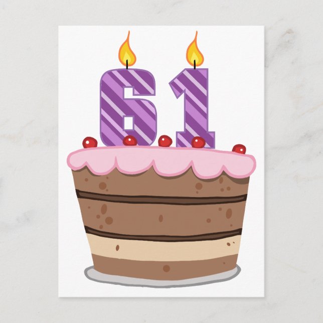 Postal 61 años en el pastel de cumpleaños (Anverso)