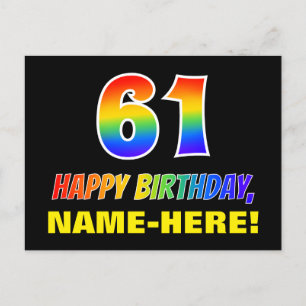 Postal 61° cumpleaños: audaz, divertido, simple, arcoiris