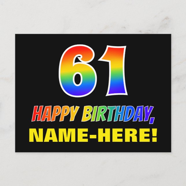 Postal 61° cumpleaños: audaz, divertido, simple, arcoiris (Anverso)