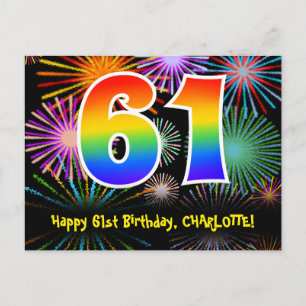 Postal 61 cumpleaños – Divertido patrón de fuegos artific