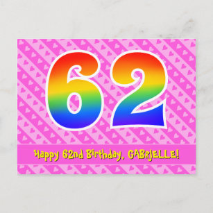 Postal 62º cumpleaños: Rayas rosas y corazones, arco iris