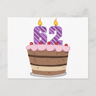 Postal 62 años en el pastel de cumpleaños