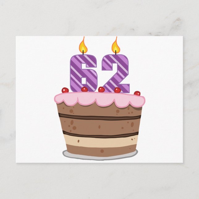 Postal 62 años en el pastel de cumpleaños (Anverso)
