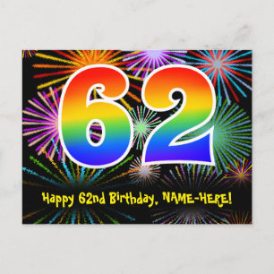 Postal 62 Cumpleaños - Divertido patrón de fuegos artific